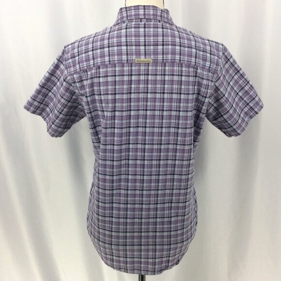 Columbia Top Womens Size Small Purple Plaid Short Sleeve Button Down Cotton - Picture 3 of 6